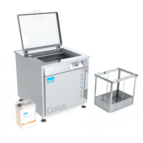 Ultraschallreinigungsanlage Corus von FinnSonic für die industrielle Teilereinigung von Vergasern, Filtern, Sieben und zum Entlacken